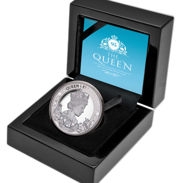 1 troy ounce silver coin Queen Elizabeth II 95th birthday 2021 proof back