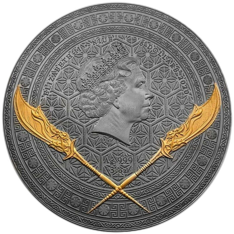 3 troy ounce zilveren munt vijf tijger generaal Guan Yu 2020 achterkant