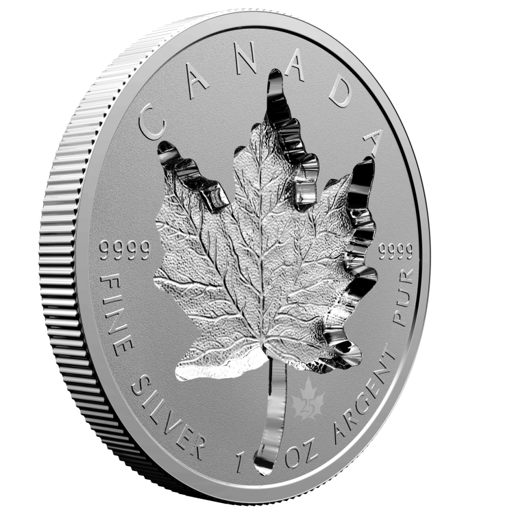 1 troy ounce zilveren munt Super incuse Maple Leaf 2021 achterkant