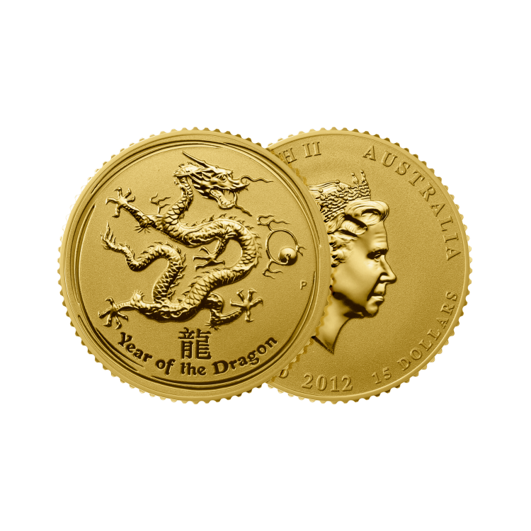 1/10 Troy ounce gouden munt Lunar 2012 - jaar van de draak perspectief 1