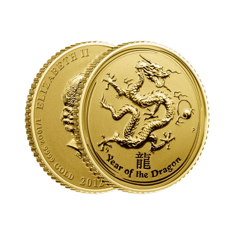 1/10 Troy ounce gouden munt Lunar 2012 - jaar van de draak perspectief 2