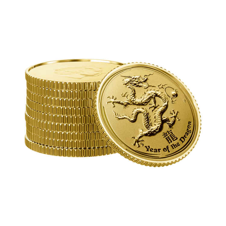 1/10 Troy ounce gouden munt Lunar 2012 - jaar van de draak perspectief 3