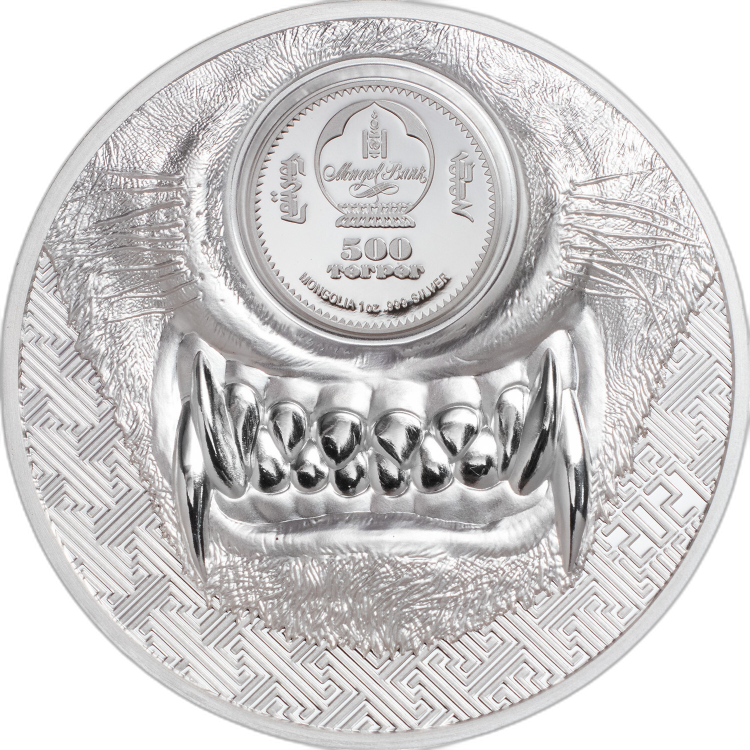 1 troy ounce zilveren munt Mystic Wolf 2021 Proof perspectief 1