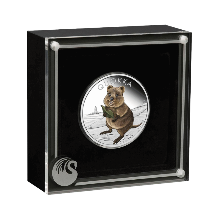 1 troy ounce zilveren munt Quokka gekleurd 2021 proof perspectief 1