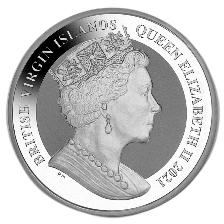 1 troy ounce zilveren munt Flamingo Virgin Islands 2021 achterkant