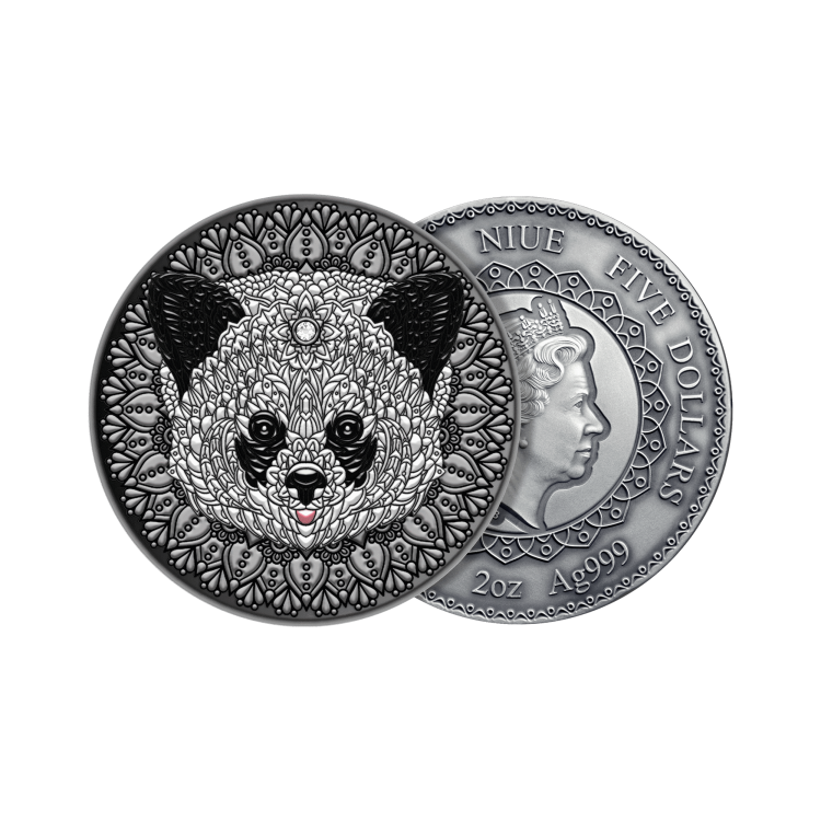 2 troy ounce silver coin Mandala panda 2021 angle 1