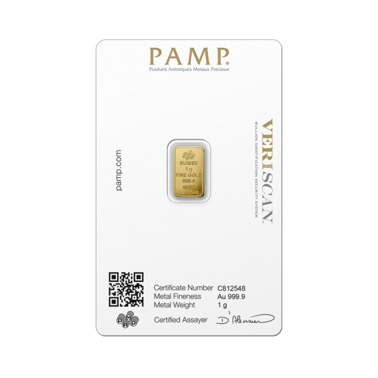 1 gram goudbaar Pamp Suisse Fortuna achterkant