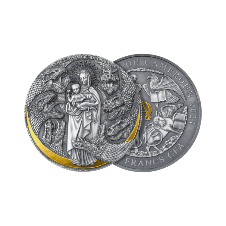 3 troy ounce zilveren munt de dame en de draak 2021 perspectief 1