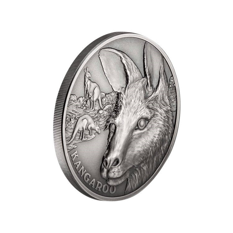 1 troy ounce zilveren munt Up close kangaroo 2021 perspectief 1