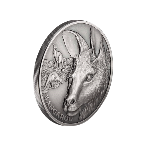 1 troy ounce silver coin Up close kangaroo 2021 front