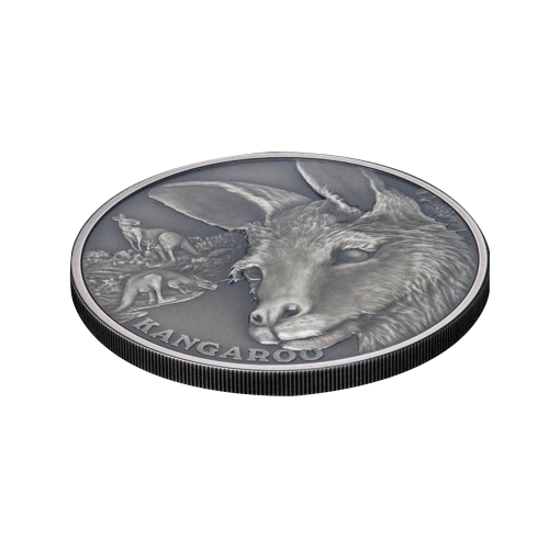 1 troy ounce silver coin Up close kangaroo 2021 front