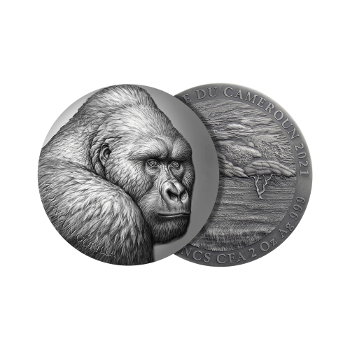 2 troy ounce silver coin Moutain Gorilla 2021 front