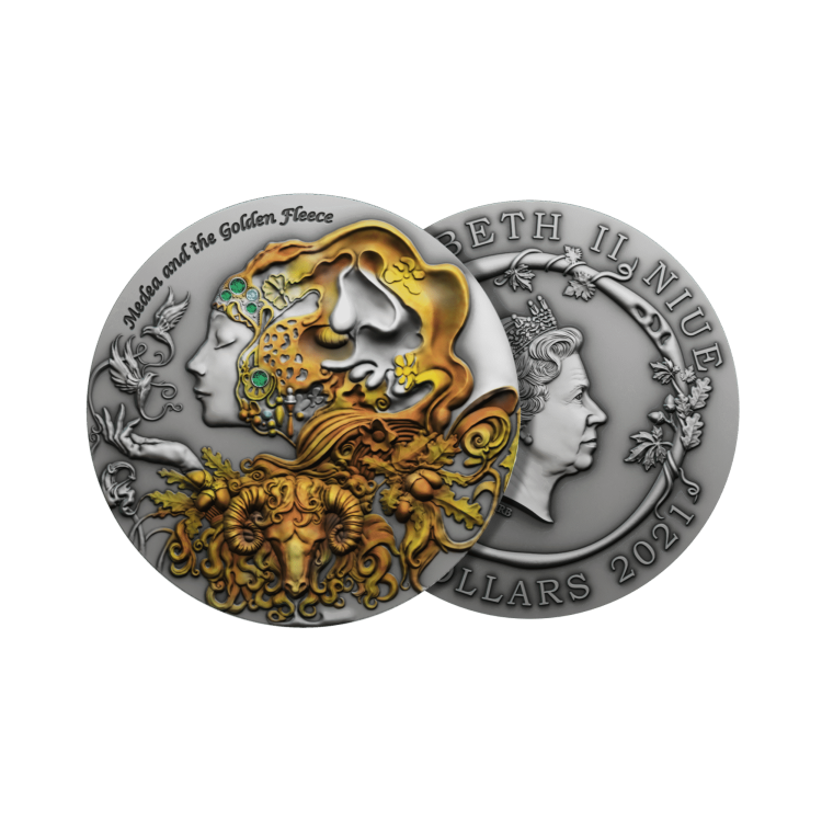 2 troy ounce zilveren munt Medea - Golden Fleece 2021 - Antieke afwerking perspectief 1