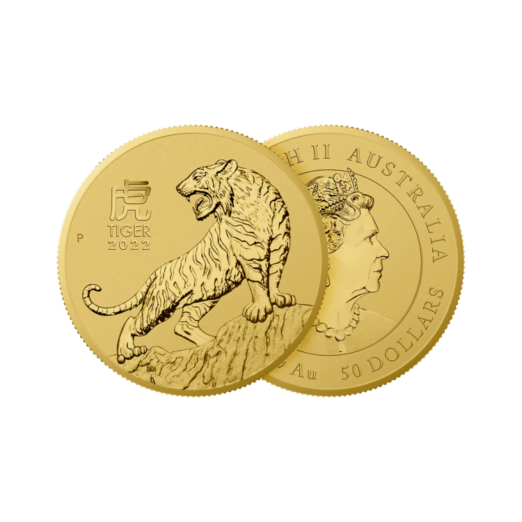 1 Troy ounce gouden munt Lunar 2022 perspectief 1