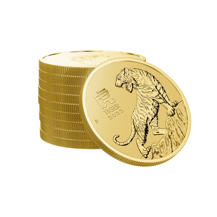 1 Troy ounce gouden munt Lunar 2022 perspectief 3