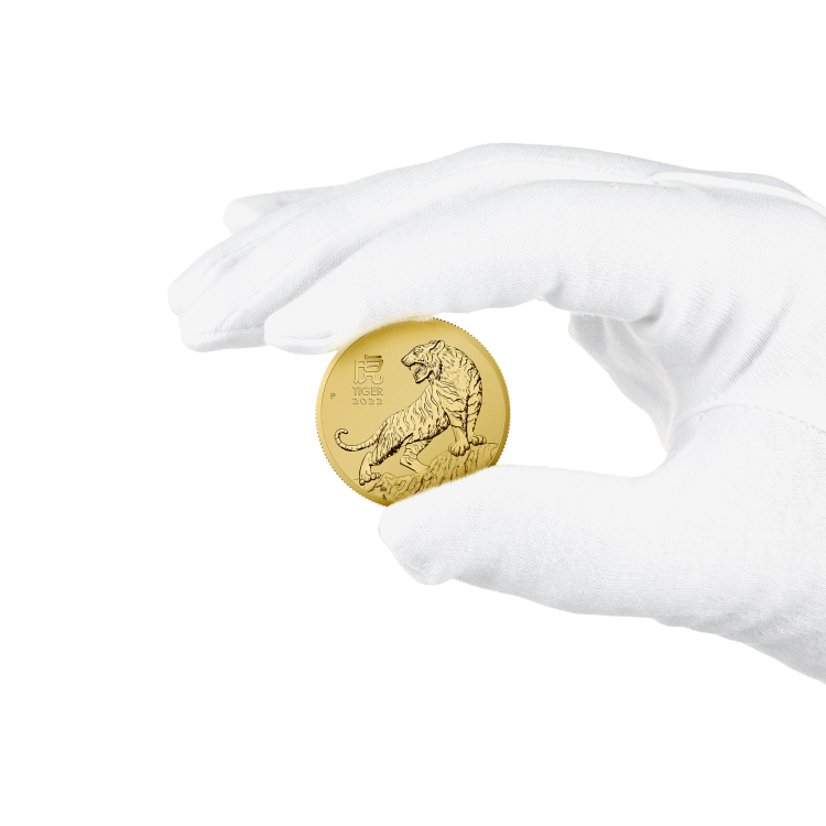 1 Troy ounce gouden munt Lunar 2022 perspectief 4