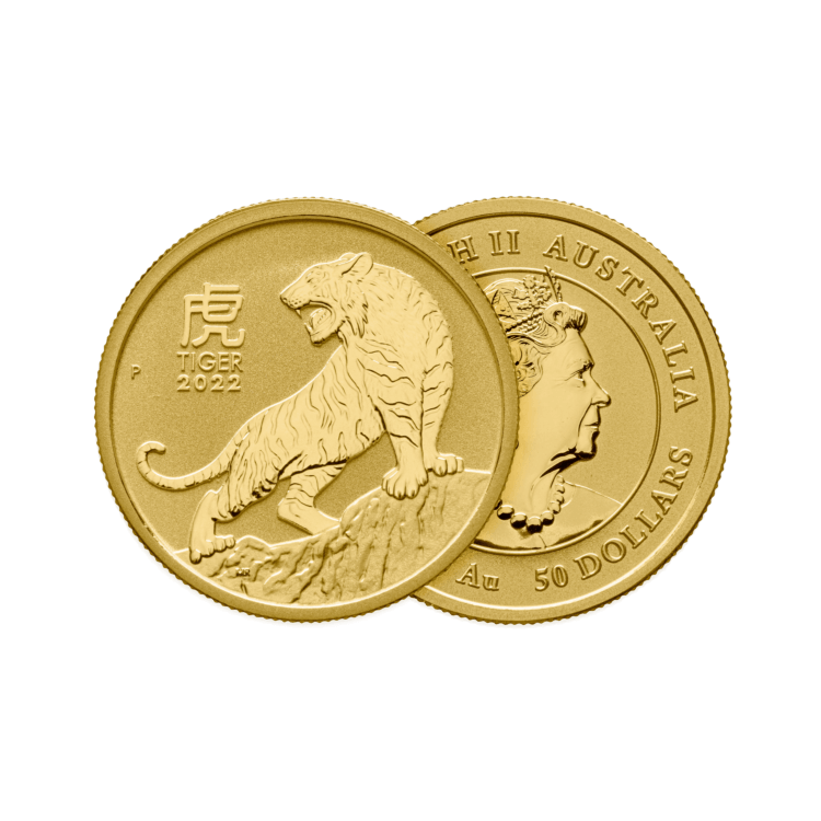 1/2 Troy ounce gouden munt Lunar 2022 perspectief 1