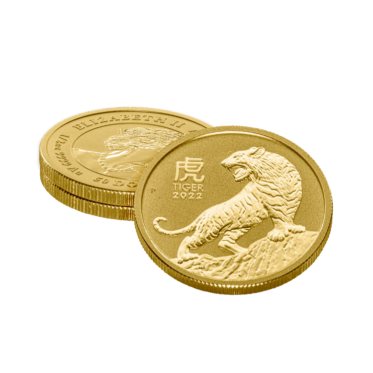 1/2 Troy ounce gouden munt Lunar 2022 perspectief 3