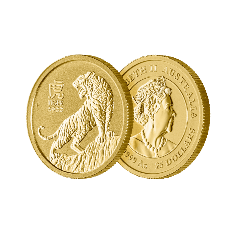 1/4 Troy ounce gouden munt Lunar 2022 perspectief 2