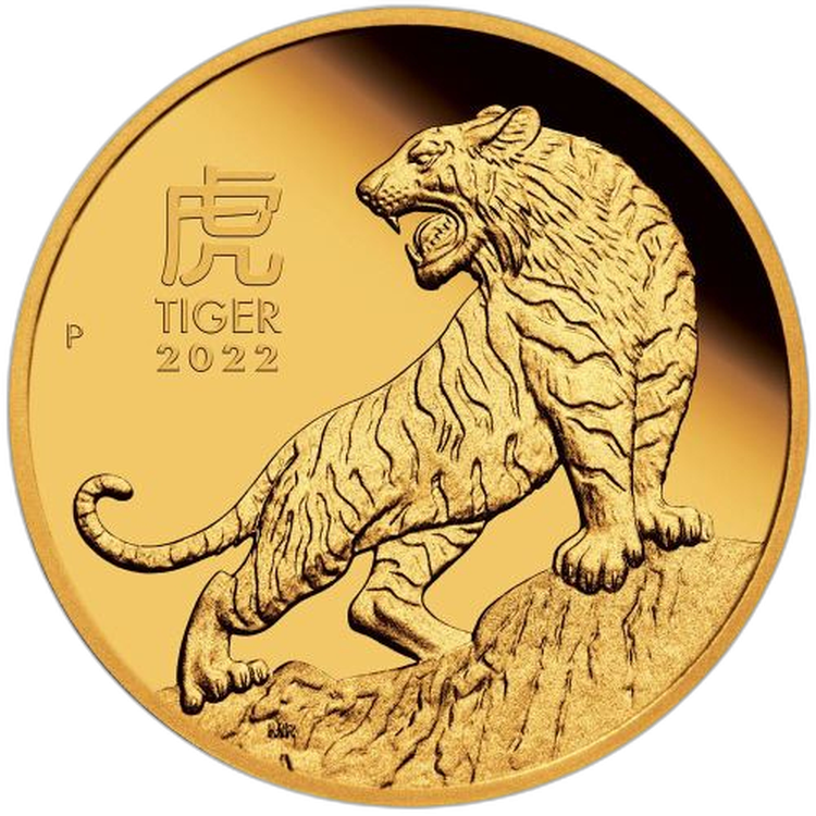 1 Troy ounce gouden munt Lunar 2022 Proof perspectief 2