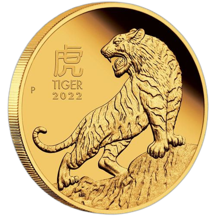 1/10 Troy ounce gouden munt Lunar 2022 Proof perspectief 2