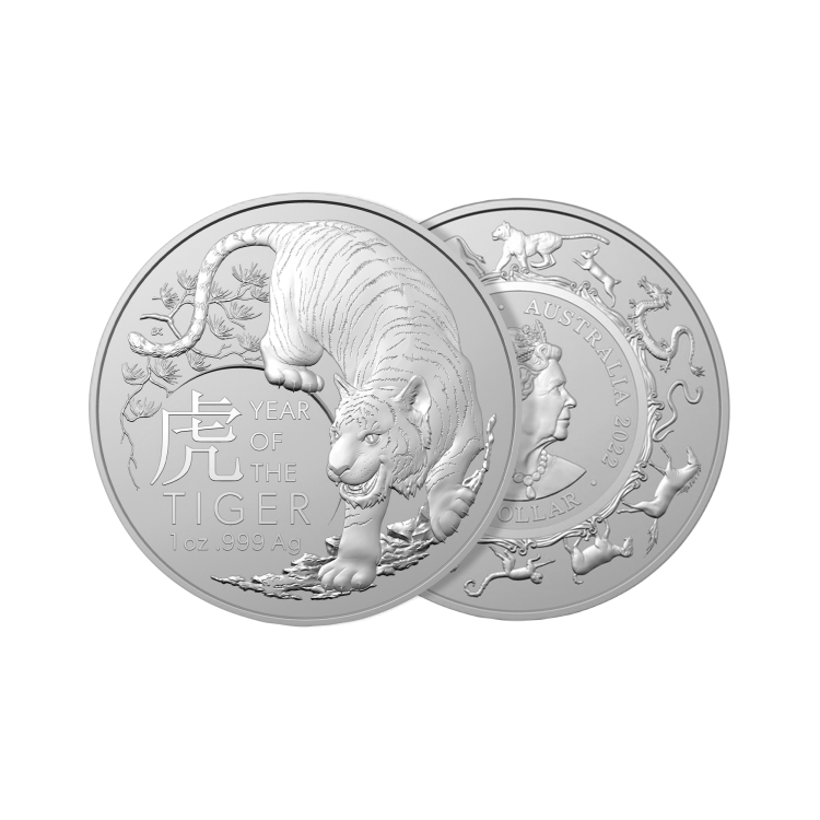 1 troy ounce zilveren munt Lunar RAM serie Tijger 2022 perspectief 1