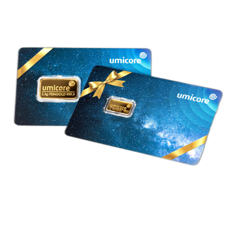 1 gram gold bar Umicore gift card angle 1