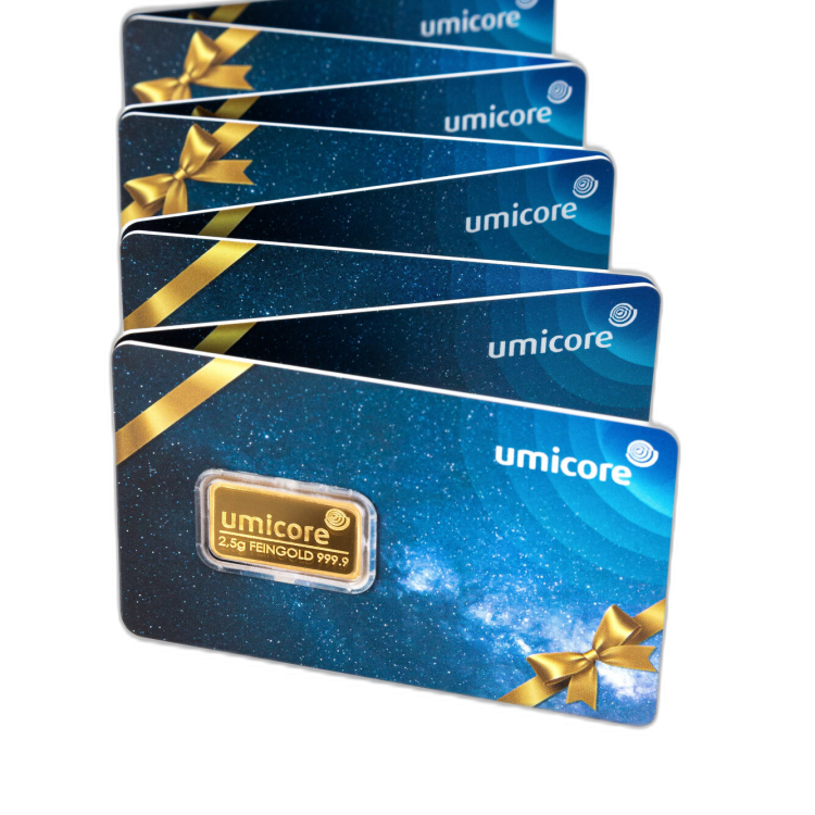 2.5 grams gold bar Umicore gift card angle 1