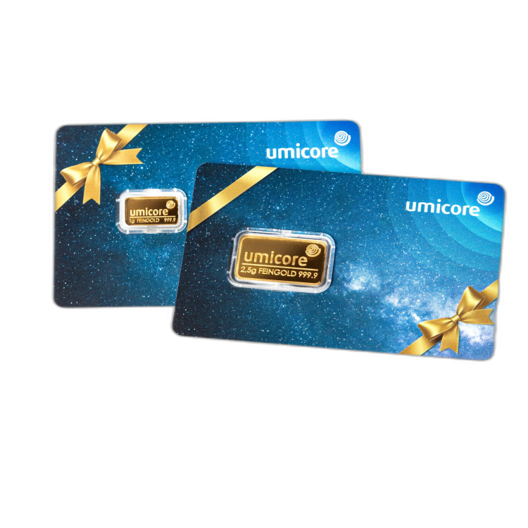 2.5 grams gold bar Umicore gift card angle 2