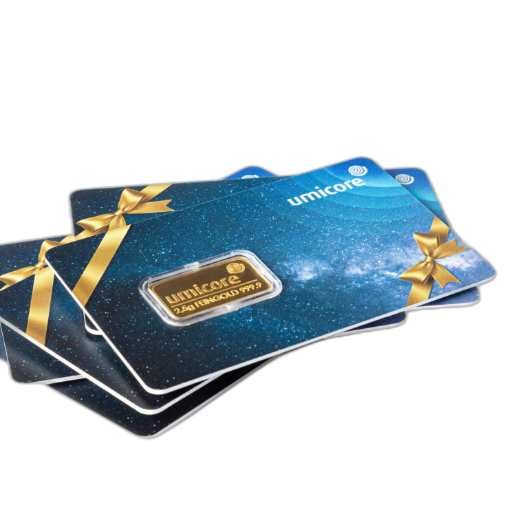 2.5 grams gold bar Umicore gift card angle 3