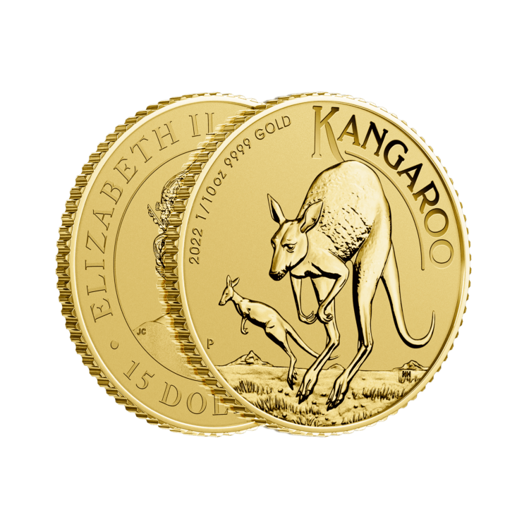 1/10 troy ounce gouden munt Kangaroo 2022 perspectief 3