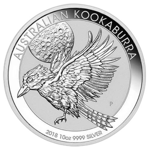 Zilveren Kookaburra munt 10 troy ounce zilver 2018 voorkant