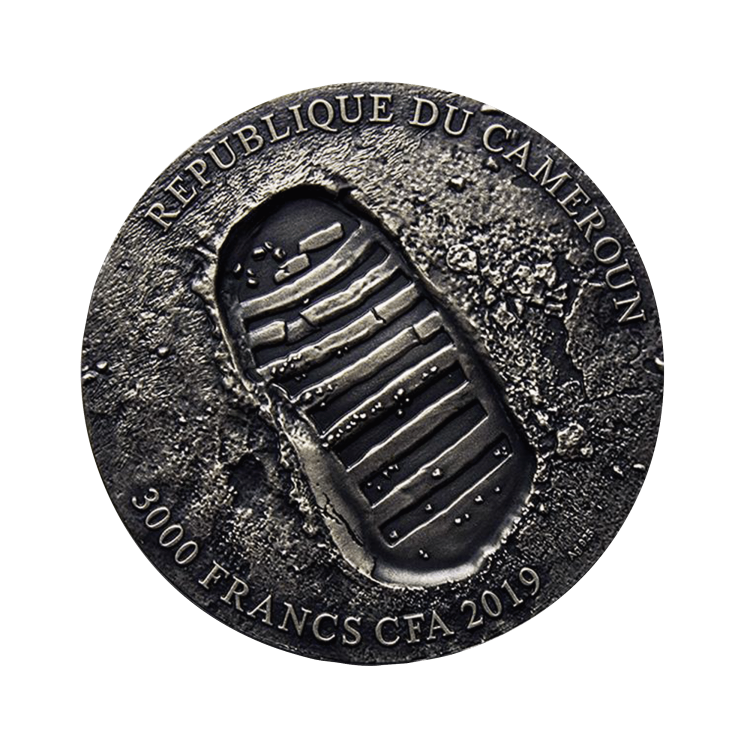 3 Troy ounce zilveren Apollo-11 Eerste stap op de maan munt 2019 achterkant