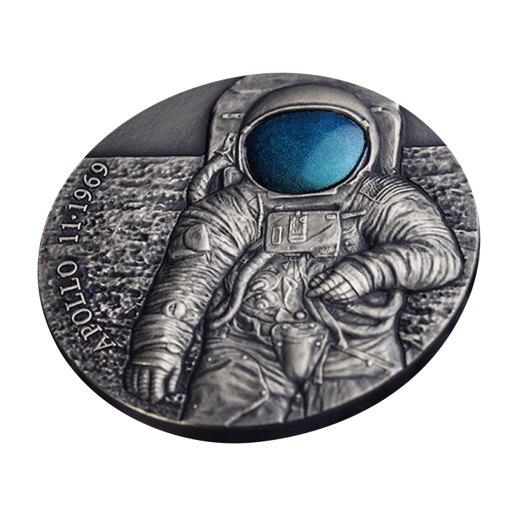 3 Troy ounce zilveren Apollo-11 Eerste stap op de maan munt 2019 perspectief 1