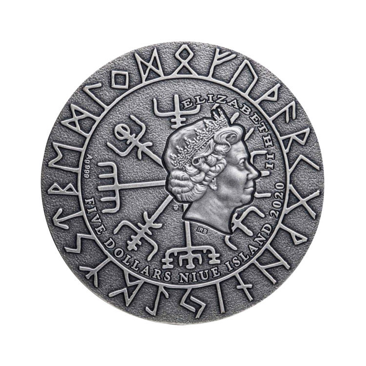 2 Troy ounce zilveren Eric Bloodaxe munt 2020 achterkant