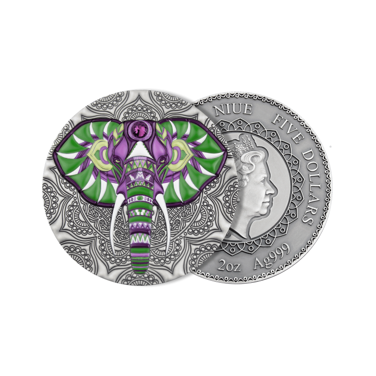 2 troy ounce silver Mandala elephant coin 2019 angle 4