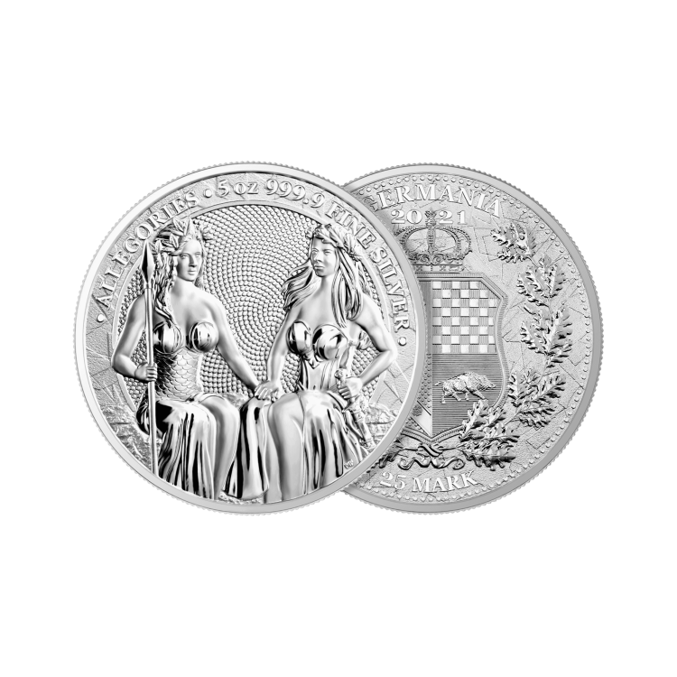 5 troy ounce zilveren munt Germania Allegories 2021 perspectief 2