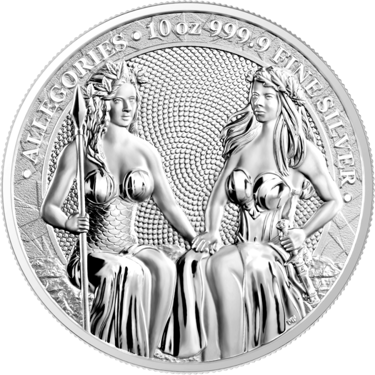 10 troy ounce zilveren munt Germania Allegories 2021 achterkant