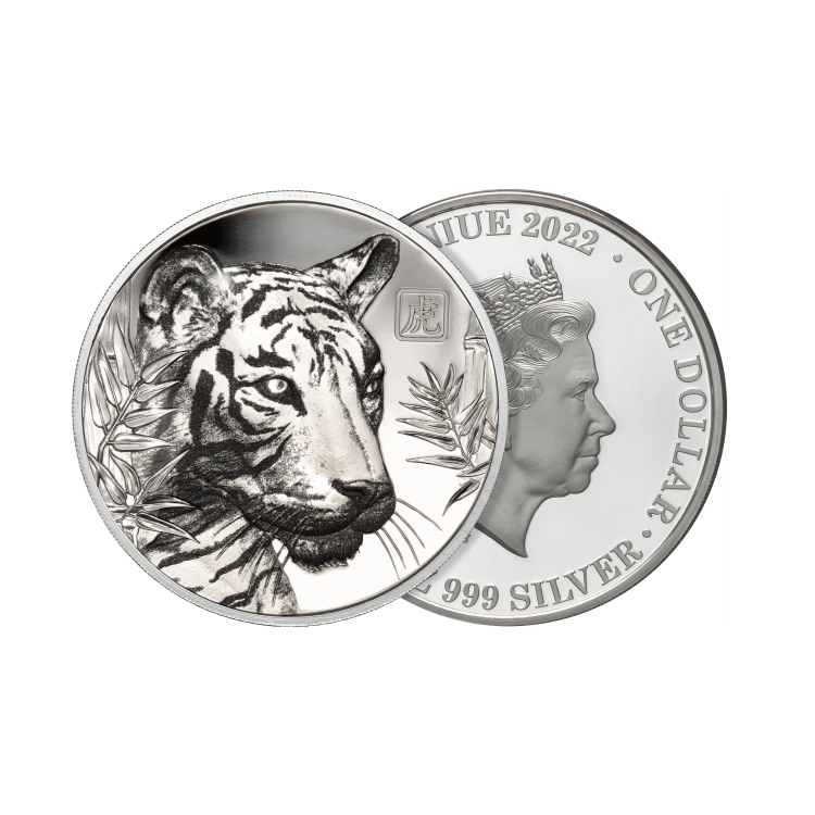 1 troy ounce zilveren munt Lunar tijger 2022 Proof perspectief 1