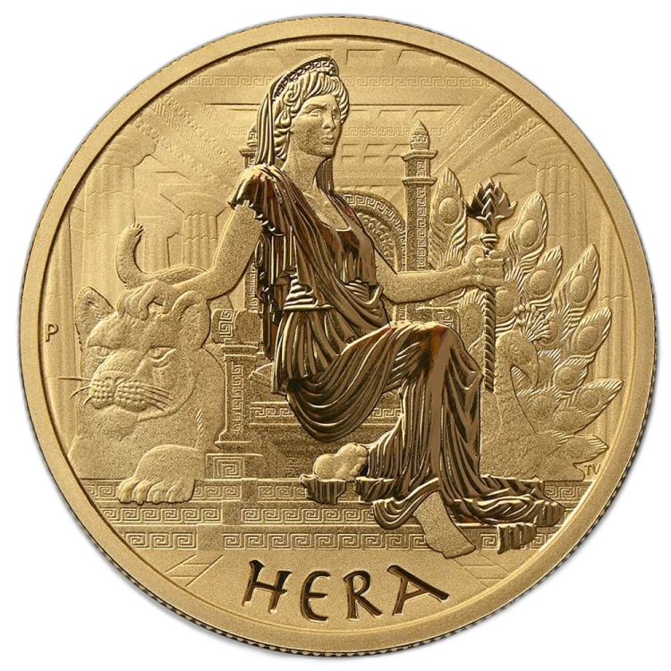 1 troy ounce gold coin Gods of Olympus Hera 2022 front