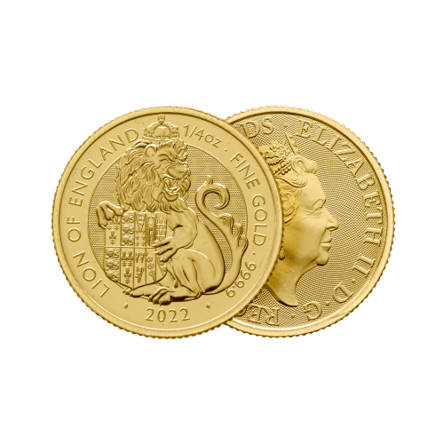 1/4 troy ounce gouden Tudor Beasts Lion munt 2022 voorkant