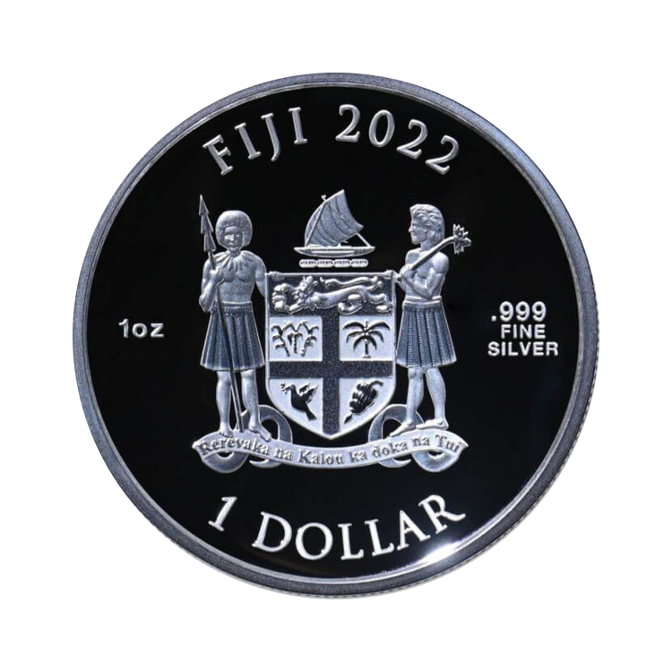 1 troy ounce zilveren munt blauw marmeren dome shaped 2022 Proof achterkant