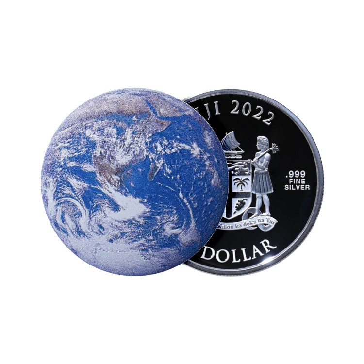 1 troy ounce silver coin blue marble dome shaped 2022 Proof angle 1