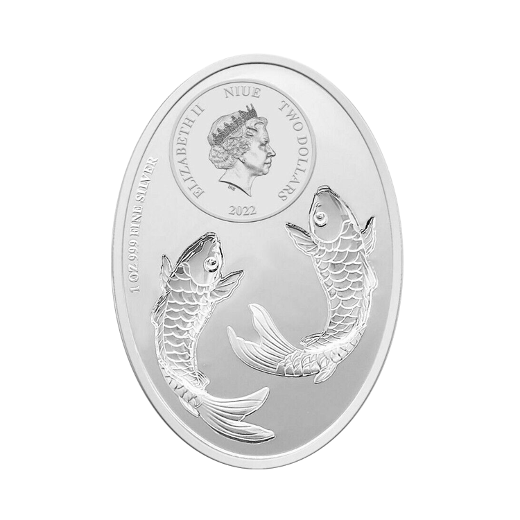 1 troy ounce zilveren munt Auspicious Koi 2022 achterkant