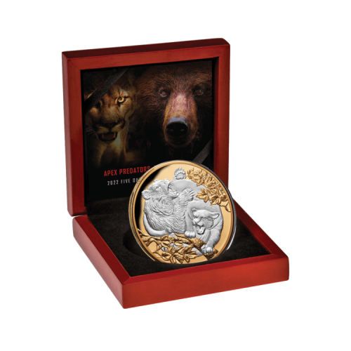 5 troy ounce silver coin Cougar vs Bear 2022 Proof front