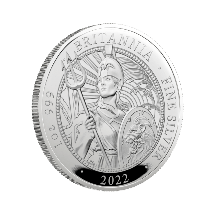 1 troy ounce zilveren munt Britannia 2022 Proof perspectief 2