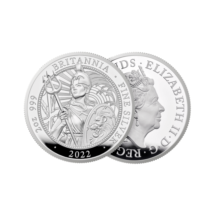 2 troy ounce zilveren munt Britannia 2022 Proof perspectief 2