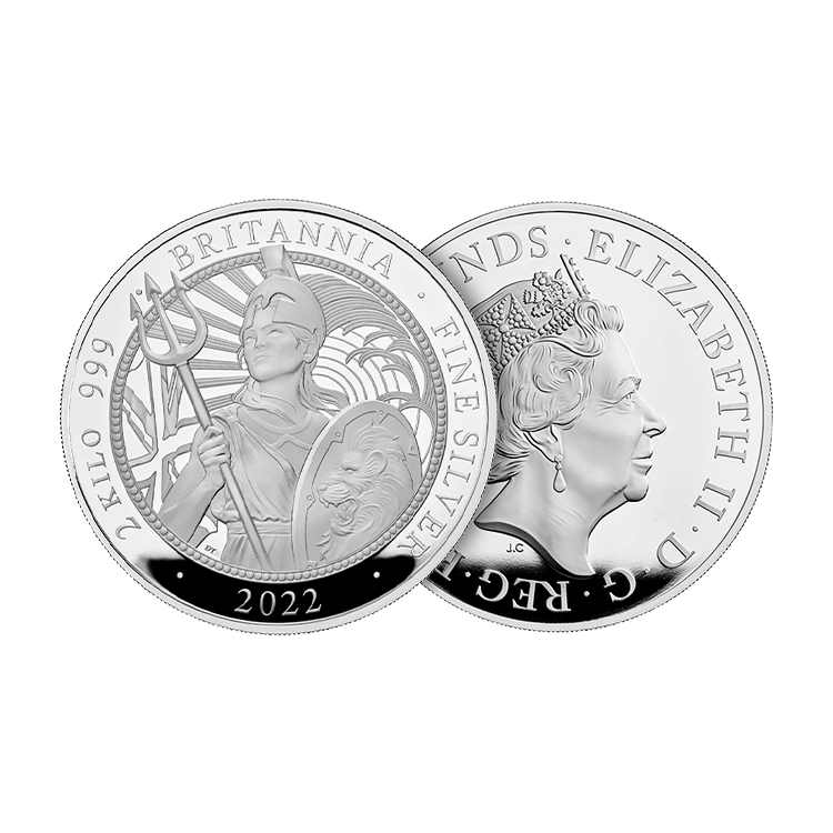 2 kilo zilveren munt Britannia 2022 Proof perspectief 1