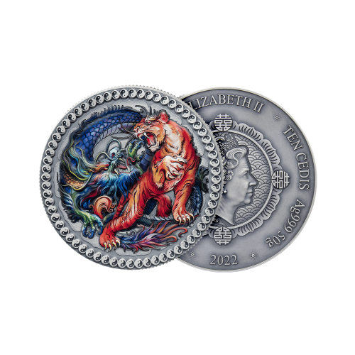 50 grams silver coin tiger & dragon 2022 front