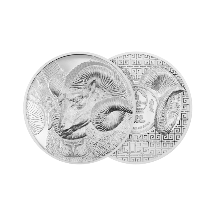 1 troy ounce zilveren munt Magnificent Argali 2022 Proof perspectief 1